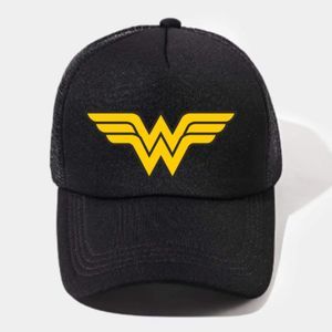 Wonder Woman Black Mesh Trucker Hat, Adjustable Hat, Yellow Logo Hat